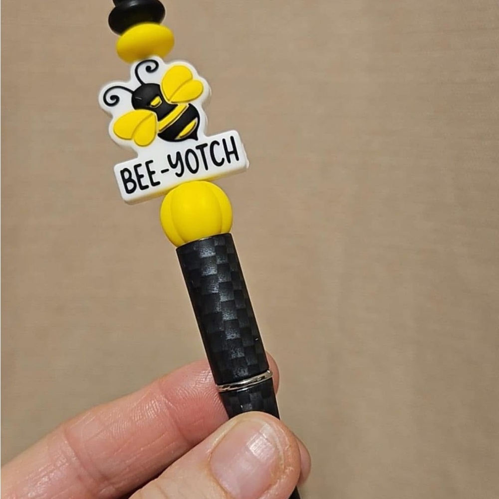 Bee-Yotch Beaded Pen with Carbon Fiber Grip